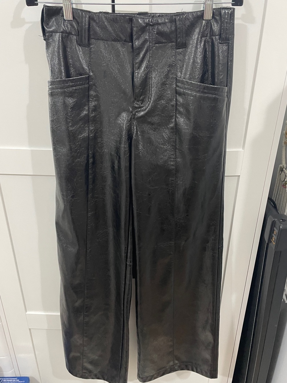 Free People Black Faux Leather Wide Leg Pants Size 4 Vegan Leather